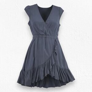 J.Crew Black Crepe Ruffle Hem V Neck Knee Length Flounce Wrap Dress Size 0